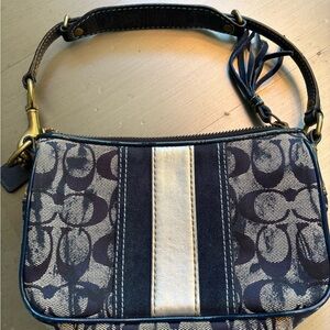 Dark blue and silver small Coach purse